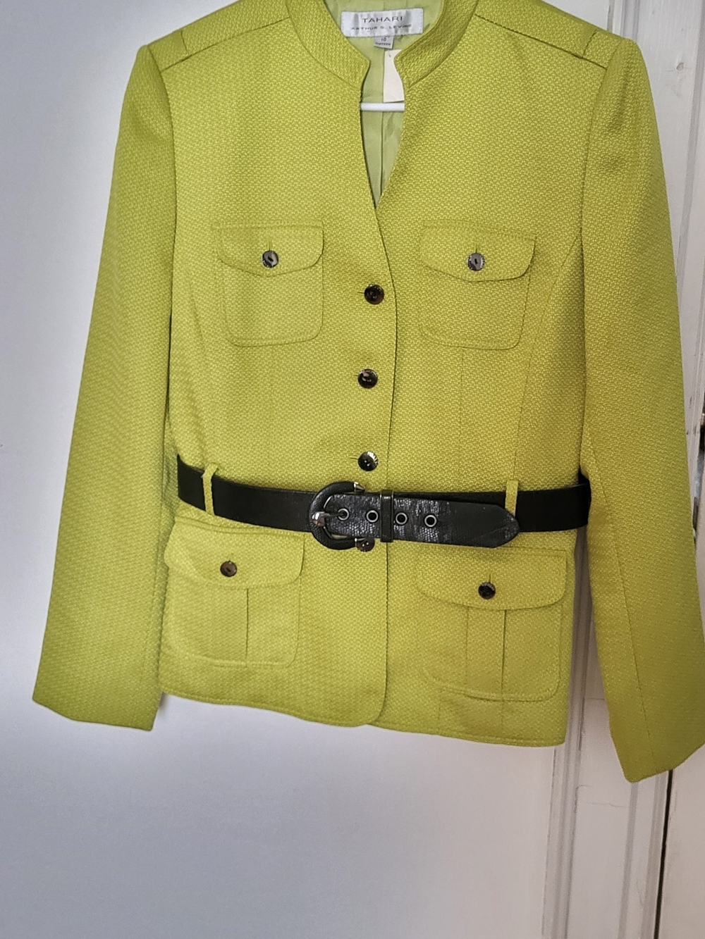 Tahari Lime Green Textured Belted Blazer
